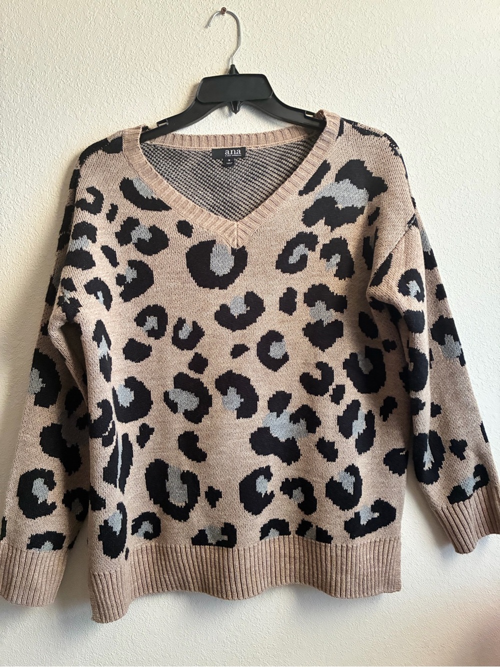 a.n.a Taupe Leopard Print V-Neck Sweater